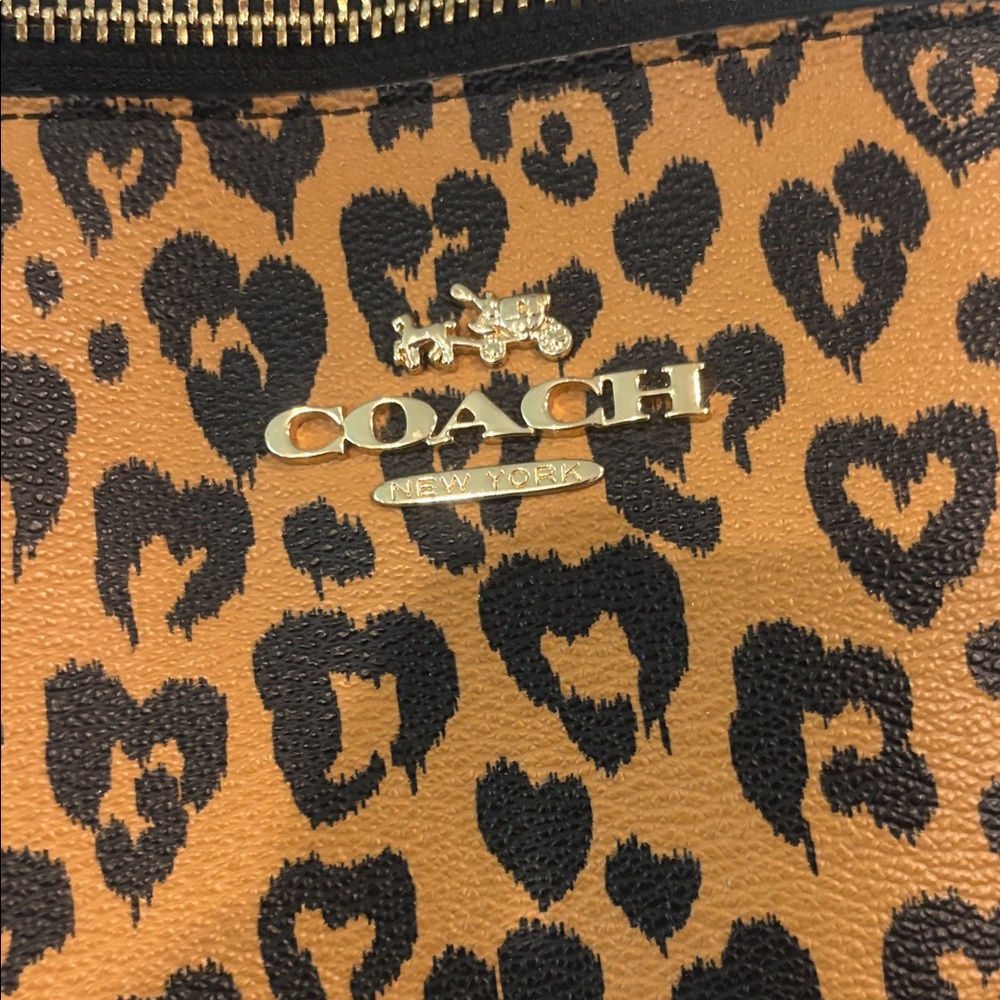 Coach Leopard-Print Tote in Brown and Black with Gold Hardware - Picture 2 of 8